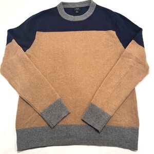 J. Crew Men’s medium merino wool Colorblock Crewneck Sweater Navy, Camel & Gray